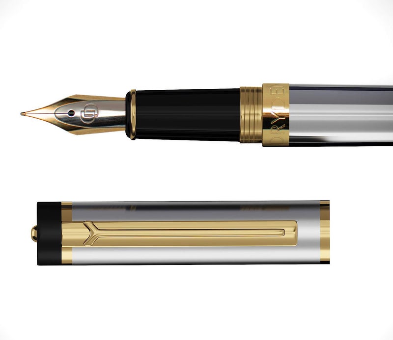 Dryden Designs Fountain Pen - Medium and Fine Nibs - Metallic Silver - Includes 24 Ink Cartridges - 12 Black and 12 Blue. - Image 3